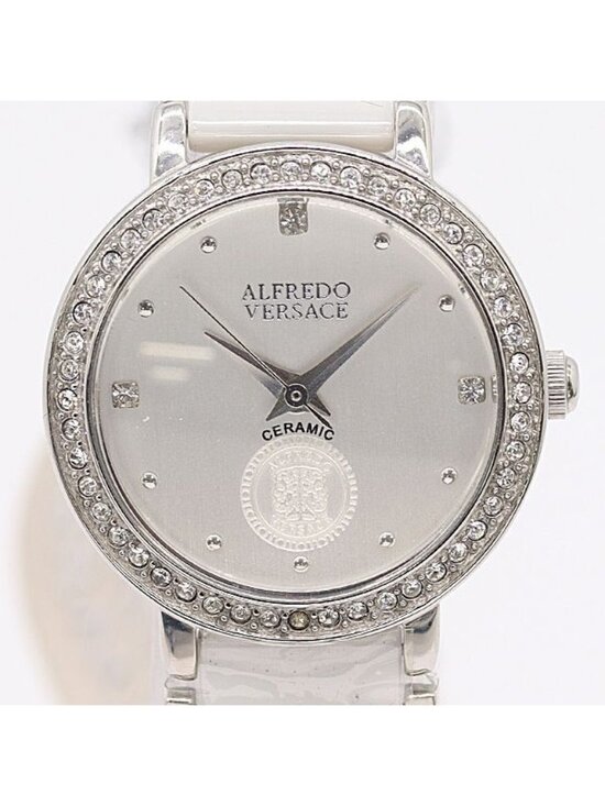 Versace Ceramic Diamond Bezel Quartz Silver Dial Watch